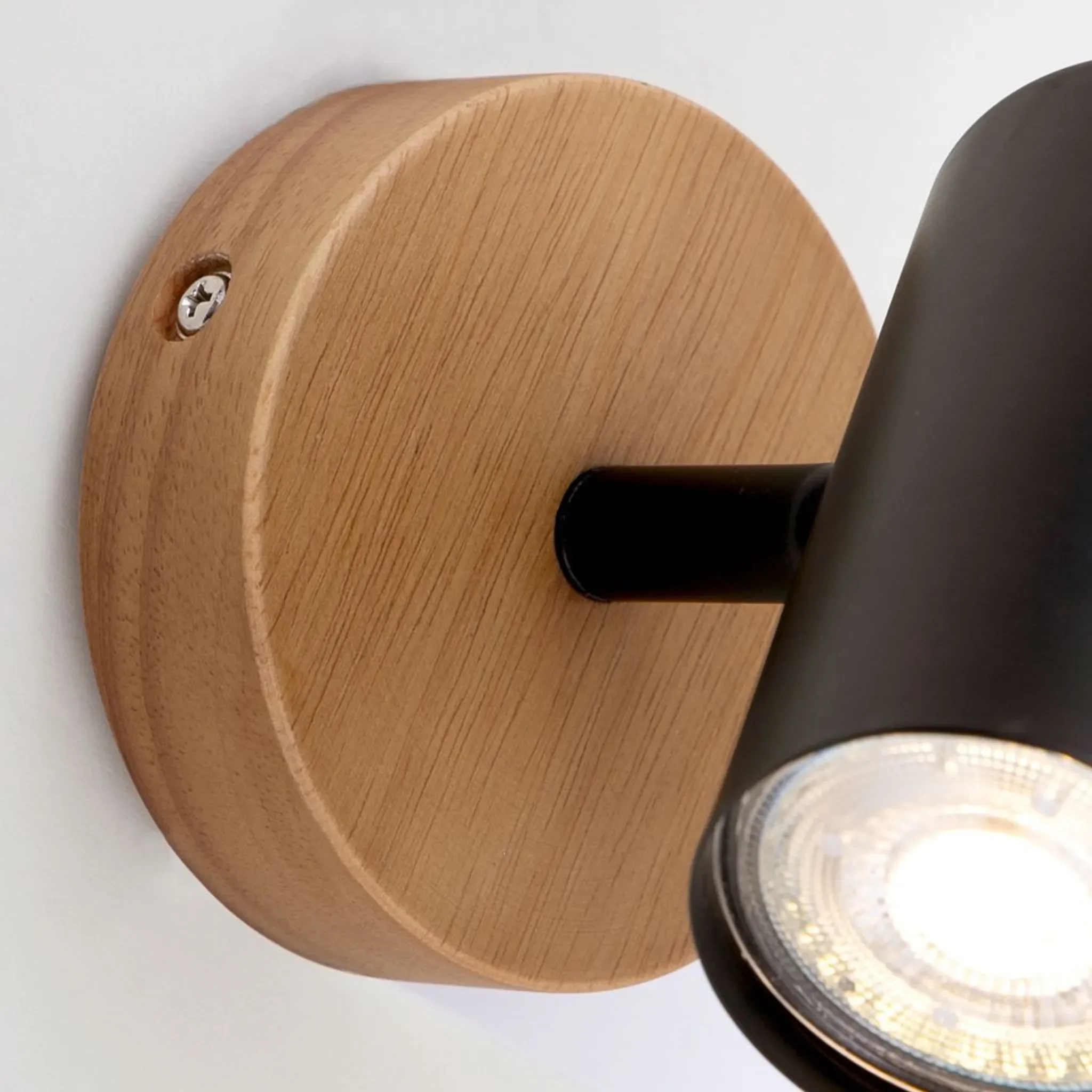 Wandspot Retro – dreh- & schwenkbar, 1× GU10, Schwarz mit Holz